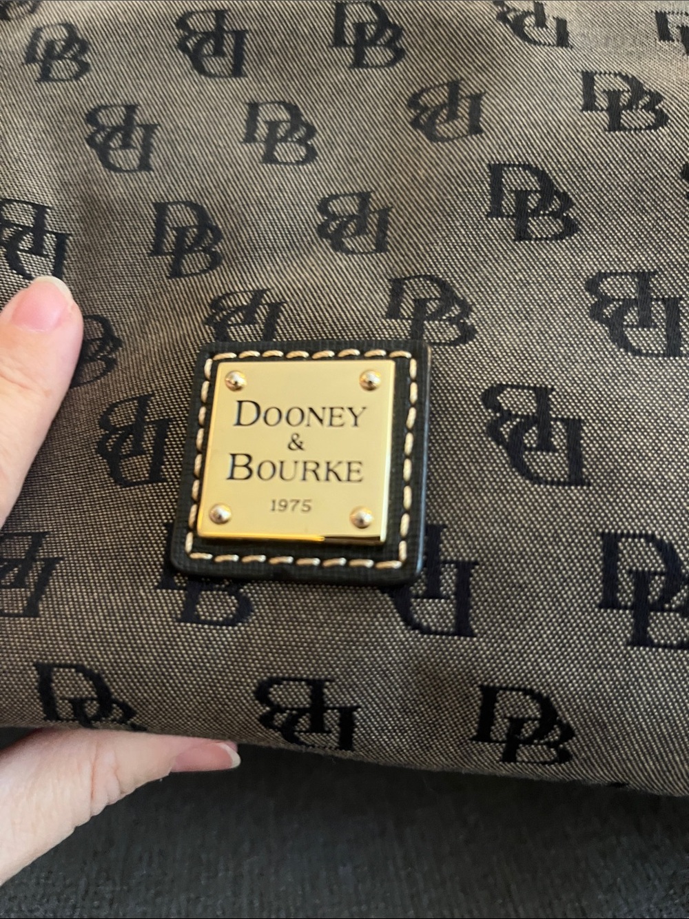 Dooney & Bourke Brown Logo Shoulder Tote with Black Trim - Picture 2 of 13